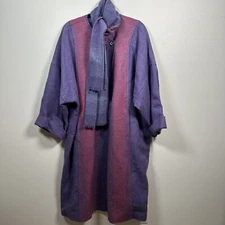 VTG Avoca Collection Ireland New Wool Coat w/ Scarf Purple Long Women Size Small