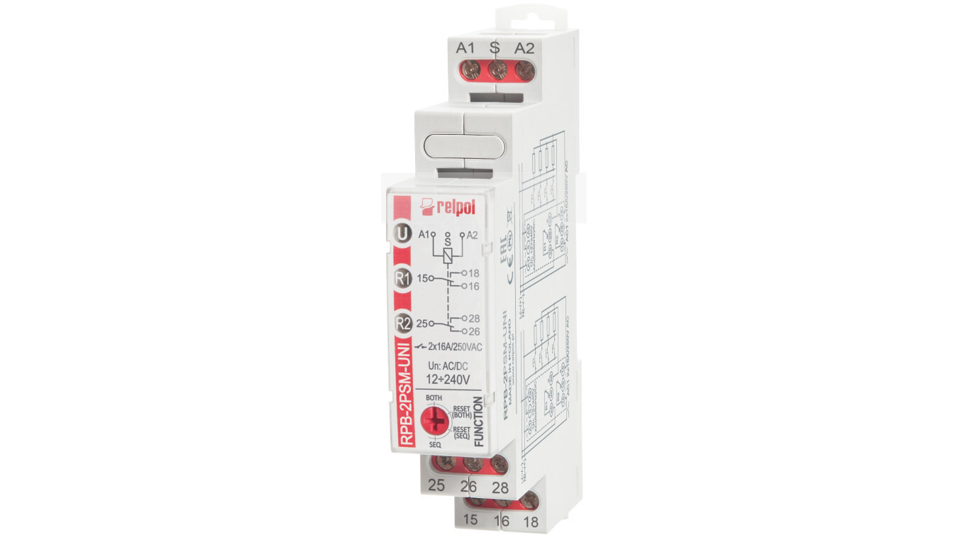 Sequential bistable relay with memory 2P 16A 12...240 V AC/DC RPB-2PSM-UN /T2UK