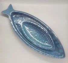 Opalhouse Melamine Blue 2 pcs Fish Platter 16" & 10" Nesting Snack Fruit Trays 