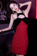 Chic Red Shine Sequins Bowknot Halterneck Bodycon Fishtail Gown Evening Dresses
