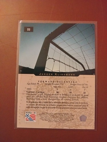 JURGEN KLINSMANN #D2 German mail-in hologram soccer ⚽94' Upper Deck free ship - Picture 2 of 2