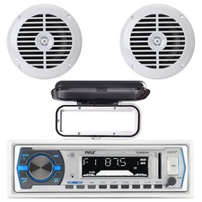 Pyle Bluetooth Marine Receiver, Cover, 2x 6.5'' 120W White Boat Audio Speakers