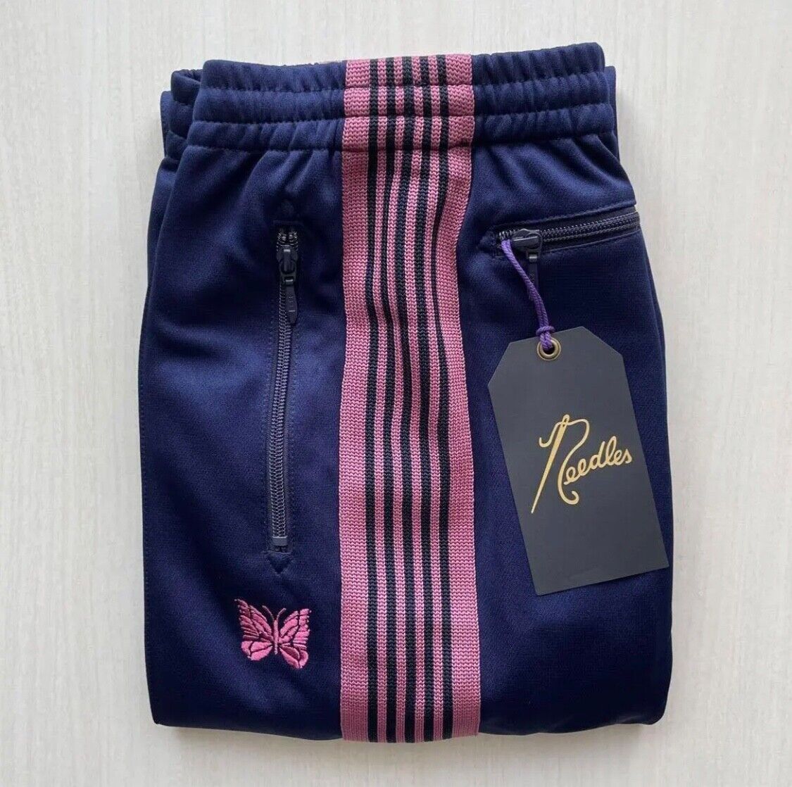 NEEDLES Track Pants Tapered Navy Pink Size-XS from Japan