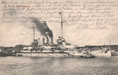 AK S.M.S. Ostfriesland; Jever gelaufen  1911   (2534A30)