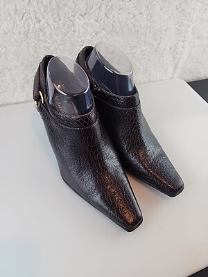 Liz Claiborne Ankle Boots Brown Reptile Anika  Leather Zip Size 9.5M