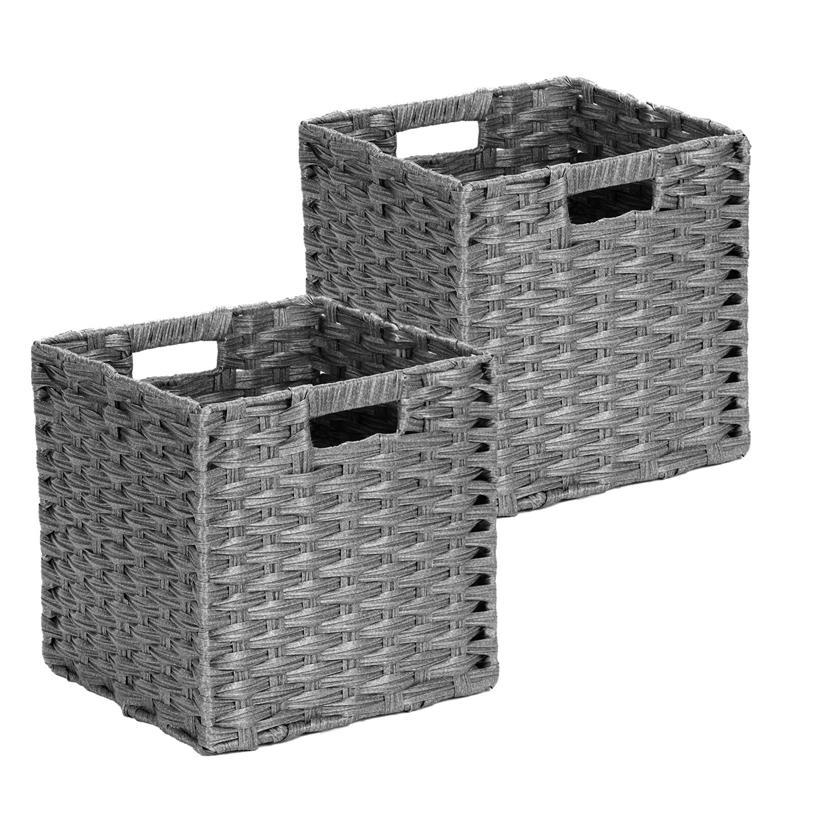 Wicker Storage Baskets For Shelves Plastic Woven Cube Storage Bins Set Of 2 11x1-image