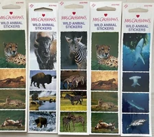 LOT 5 Vintage Mrs Grossmans WILD REAL ANIMAL STICKERS shark bison zebra cheetah