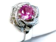 Pink Lab Sapphire Size 5.5 Ring 925 Sterling Silver Flower USA Made