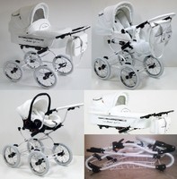 Isabell White Leather Baby Retro Pram Travel System + Car Seat Option Isabell White Leather Baby Retro Pram Travel System + Car Seat Option