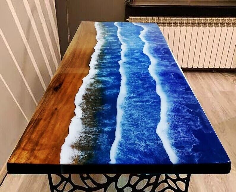 96x48 Inch Epoxy Resin Ocean Dining Table Top for Kitchen or Living Room