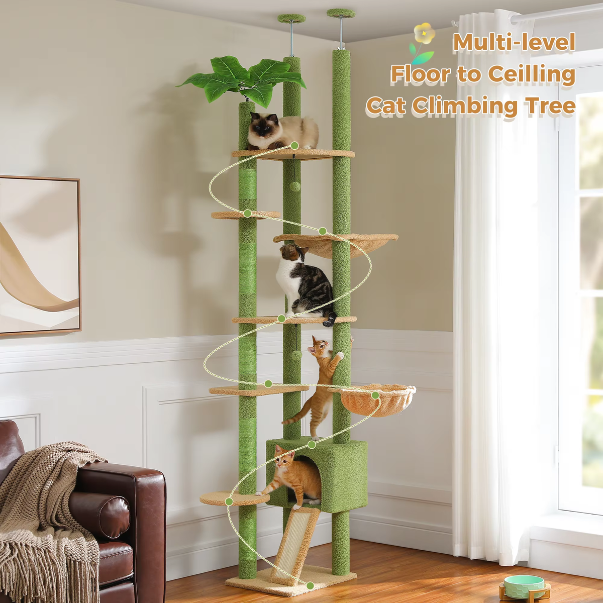 Diy Cat House Cat Tower With Leaves Cat Climbing Diy Cat Tree With