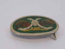 Aztec Mayan 2 God Head  BELT BUCKLE - Turquoise Silver Gold Mexico Vintage