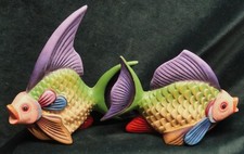 TWO Vintage Pottery COLORFUL ANGEL FISH Signed E. Alvarez Tonala Mexico 8