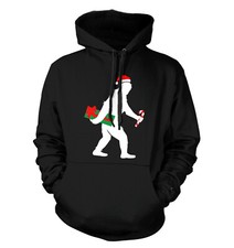 Bigfoot With Present and Santa Hat - Candy Cane Xmas Unisex Hoodie
