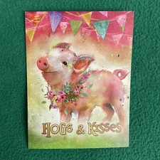Leanin’ Tree Birthday Greeting/Note Card “Hogs & Kisses…”