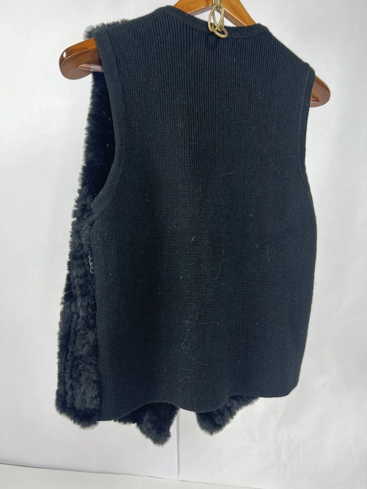Nanette Lepore Women Vest Black Faux Fur Sleeveless Mob Wife  Asymmetrical Small - Image 3 of 4