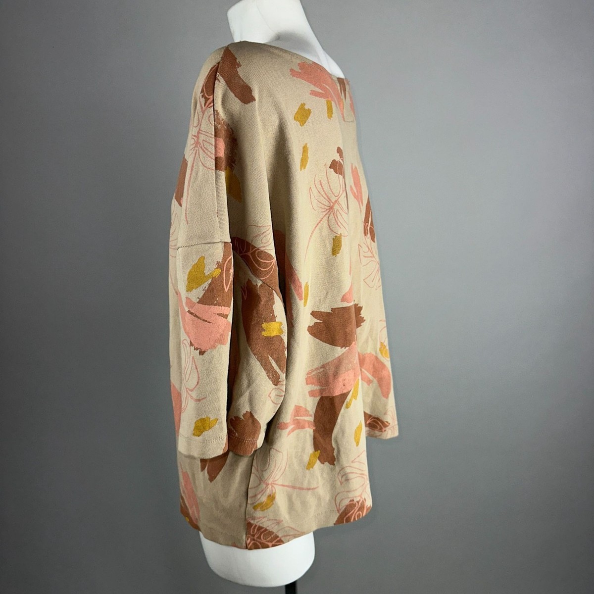 Tonle Plant Kween Blouse Top XL Beige Leaf Print Sustainable Lagenlook Oversized View 6