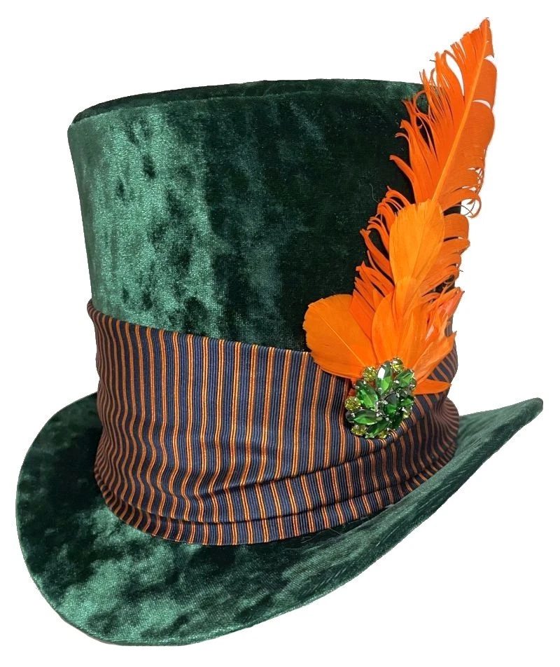Victorian Steampunk Green Velvet Top Hat Dark Witch Cosplay Mad Hatter Hat Masquerade Mad Hatter Costume Top Hats for sale | eBay main image 4