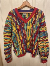 COOGI Vintage Australian V-Neck Sweater 100 cotton 3D bright colors Large