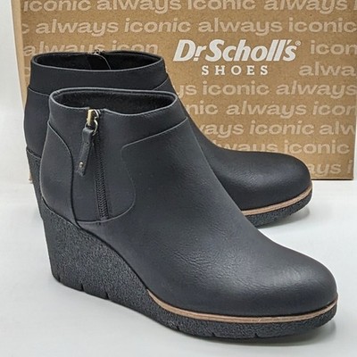Dr. Scholl s  Bianca  Women's Stylish & Stable Side Zip Wedge Bootie (Black) NEW