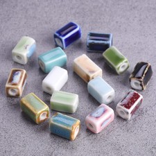 20pcs Rectangle Cuboid Shape 12x8mm Handmade Enamal Ceramic Porcelain Beads Lot