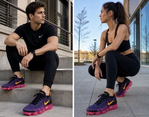 Nike Air VaporMax Flyknit 2 Men 8.5 Black Pink Running Shoes Sneakers Athletic - Picture 2 of 6