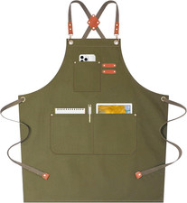 Chef Aprons for Women Men with Oversized Pockets, 12-Ounce Cotton Canvas Cross B