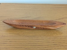 MAORI Canoe Figure Paua New Zealand Wood Figurine Canoe Boat Wooden Rotorua