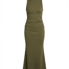 Boohoo Bodycon Midi Dress Ribbed Sleeveless US 16 Green Excellent Condition