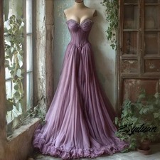 Fantasy Princess Wedding Dress Ruffles A-Line Dusty Purple Tulle Bridal Gowns