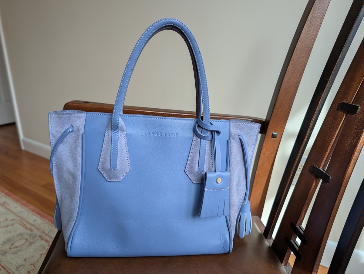Longchamp Penelope Blue Lilac Suede Leather Handbag with Dust Bag 