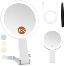 Magnifying Mirror with Light, Double Sided 30X/1X Lighted Travel Makeup Mirror w