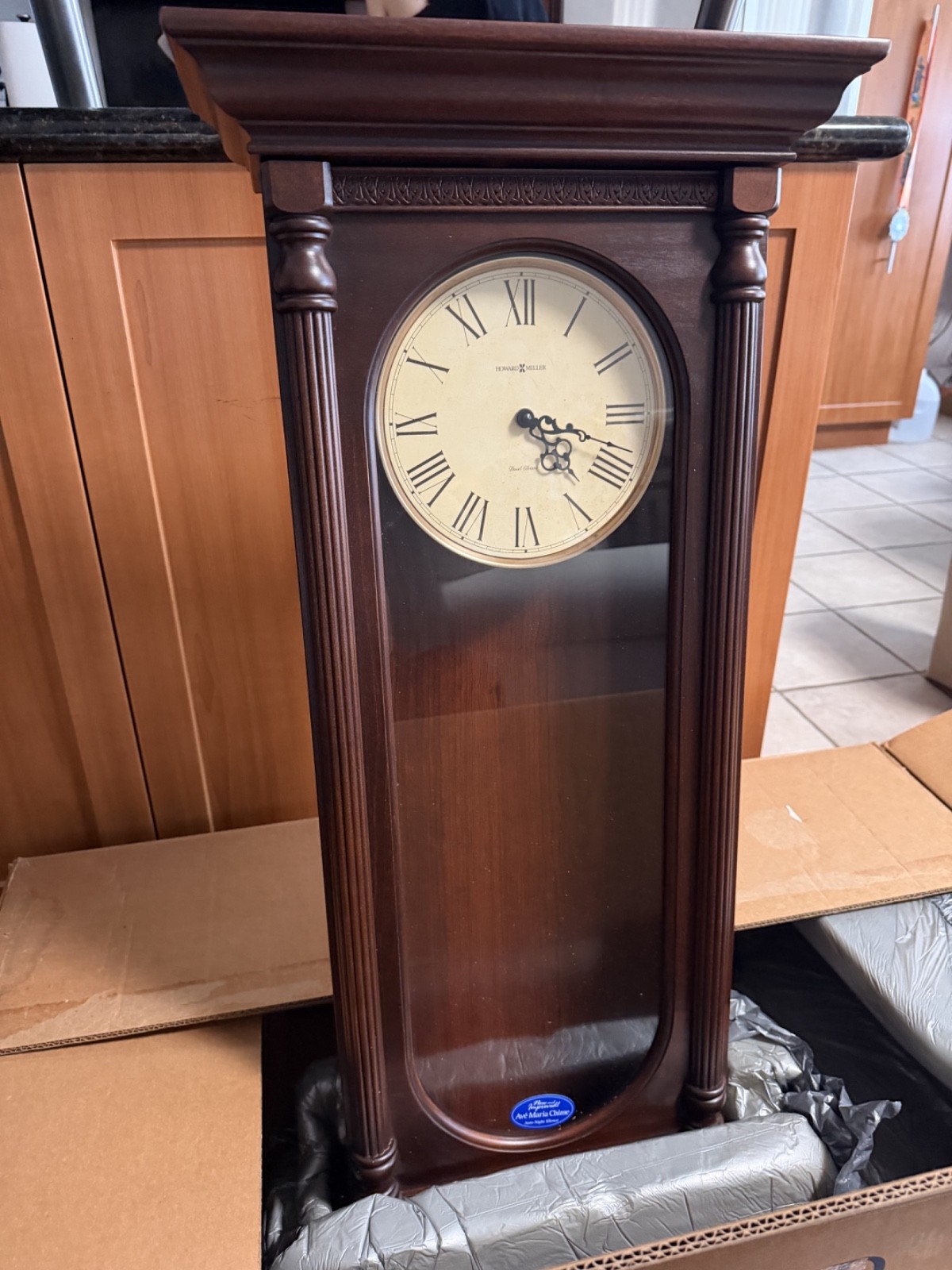 NEW Howard Miller 34&rdquo; QUARTZ Wall Clock Brown Westmi & Santa Mar Chime # 620-192