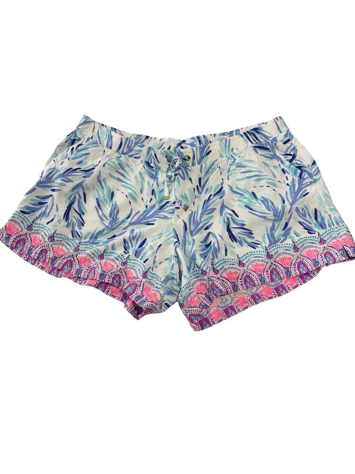 Lilly Pulitzer Women’s Shorts XL Blue Pink Tropical Print Rayon Vacation Resort