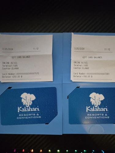 Kalahari Gift Cards - $350 ($250 and $100)
