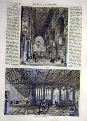 Original Old Antique Print 1860 Chapel Royal Palermoi Campo-Santo Pisa Cemetery