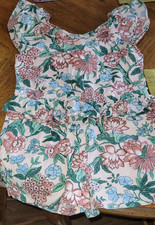 Janie and Jack Girls 6T Romper Dress Ruffle Floral Pink Blue Green Cotton Button