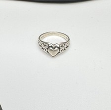 Sterling Silver 925 Filigree And Heart Design Dainty Women's Band Sz 8 Ring 3.6g