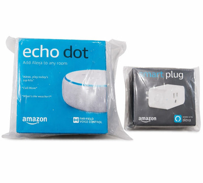 Amazon Echo Dot 3rd Gen White Alexa Speaker + Smart Plug NEW NIB