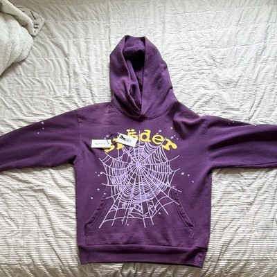 sp5der STAR OG WEB V2 Purple Spider Web Graphic Pullover Hoodie Men's S