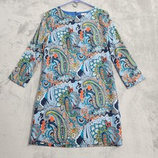 J.Crew Dress Womens 0 Blue Moonglow Paisley 3/4 Sleeve Shift Gallery Boho Office