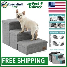 3-Step Sturdy Dog Steps with Hidden Storage for Small/Medium/Large Pets, Grey