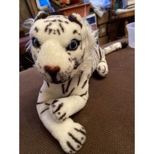 Plush White Tiger 18" to Tail Blue Eyes Long Cross Paws Read Below