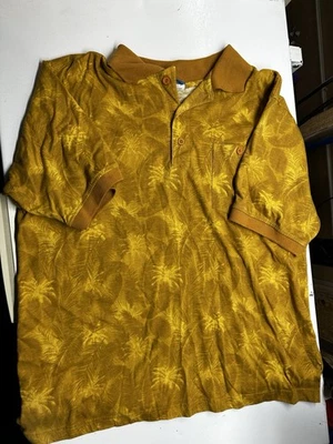 Haband's Gold Coast Polo Shirt Men's Large Palm Tree Yellow 100% Polyester - Image 1 of 4