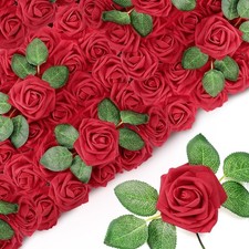 Sherr 250 Pcs Artificial Roses Flowers Bulk Fake Rose with Stem Faux Bridal Flow