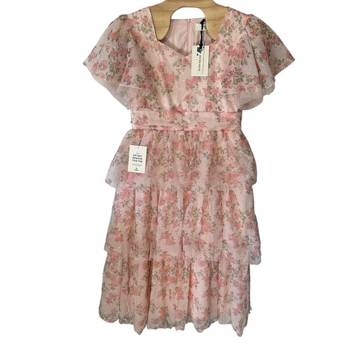 NEW Jessakae Adelaide Dress Size XL Pink Floral Sequin Tiered Maxi ...