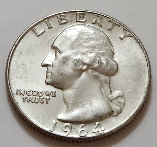AU 1964 D Washington Quarter 25c 90% Silver (X5)