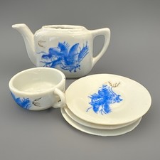VTG Japan Mini Porcelain Tea Set 5 Pieces Blue Dragon Doll Child Marked