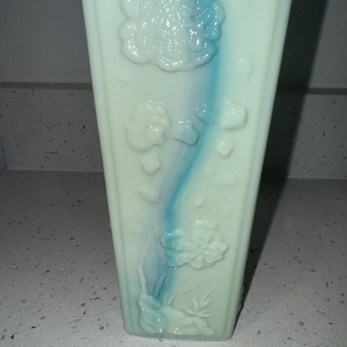 Bottiglia liquore floreale turchese verde vetro scorie vintage altezza 10 1/2" - Foto 3 di 10