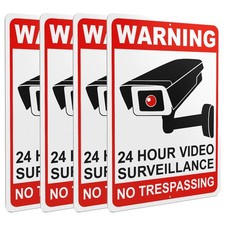 4 Pack 24 Hour Video Surveillance Sign 10x7 Inch for Home Office Business